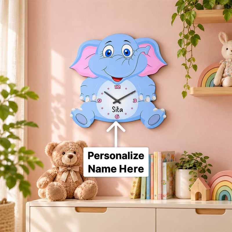 Custom Kids Name Wall Clock 8×10" | Cartoon Elephant Nursery Gift | Love Craft Gifts™