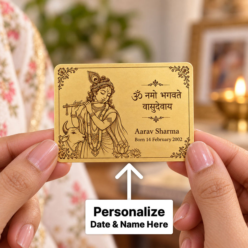 Custom Krishna Name & Birth Date Wooden Card | Love Craft Gifts™