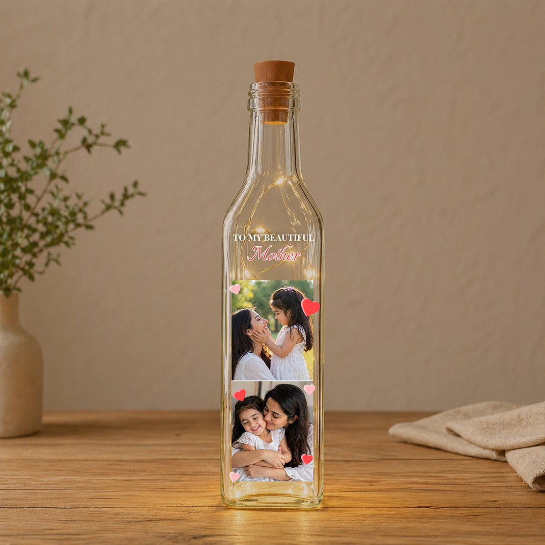 Personalized Mother Photo LED Memory Bottle Lamp Gift – Custom Photo Decorative Light for Mom (Standard Gift Size) | Love Craft Gifts™