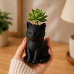 Custom Name Cat Plant Buddy Pot | Cute Black Cat Character Planter for Cat Lovers & Plant Lovers