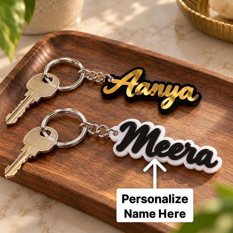 Custom Name Charm Keychain 2x3" with Stylish Layered Script Design | Love Craft Gifts™