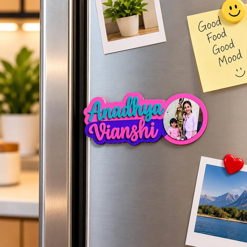Custom Name Cutout Photo Magnet 2x3" with Personalized Round Picture | Love Craft Gifts™