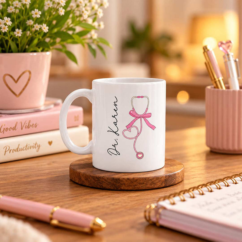 Custom Name Doctor Mug 250ml | Heart & Bow Design | Love Craft Gifts™