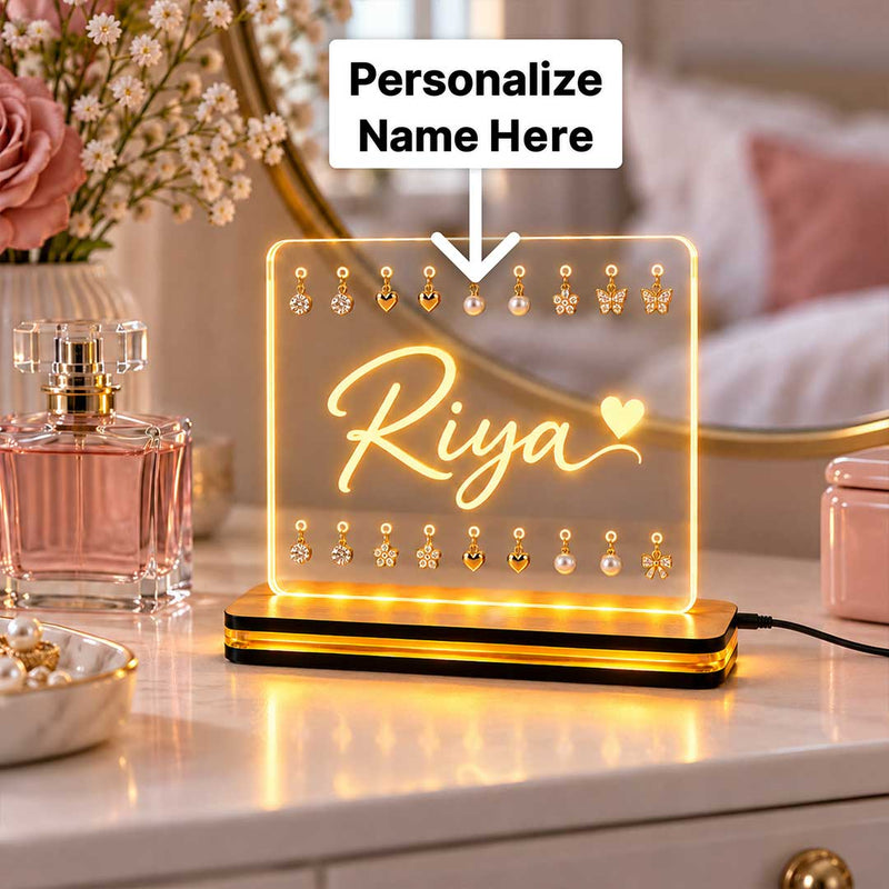 Custom Name Earring Stand Lamp | Personalized Acrylic Jewellery Holder Gift for Her | Love Craft Gifts™