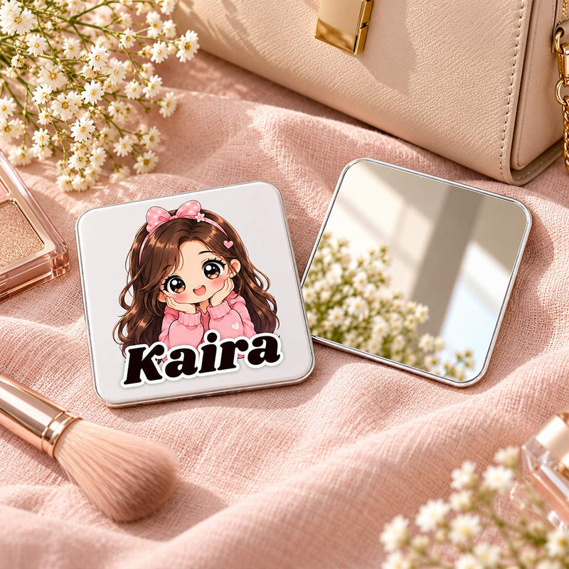 Custom Name Girl Compact Mirror | Personalized Gift for Girls