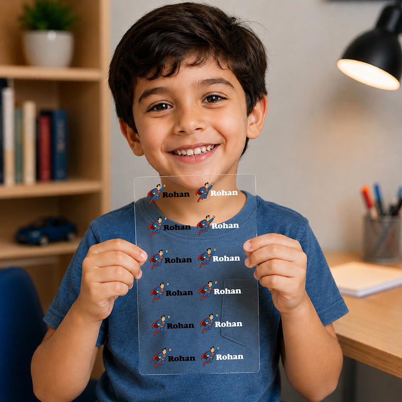 Custom Personalized Superman Name Stickers | UV Ink Transfer Labels for Bottles, Helmets & Laptop Accessories | Love Craft Gifts™