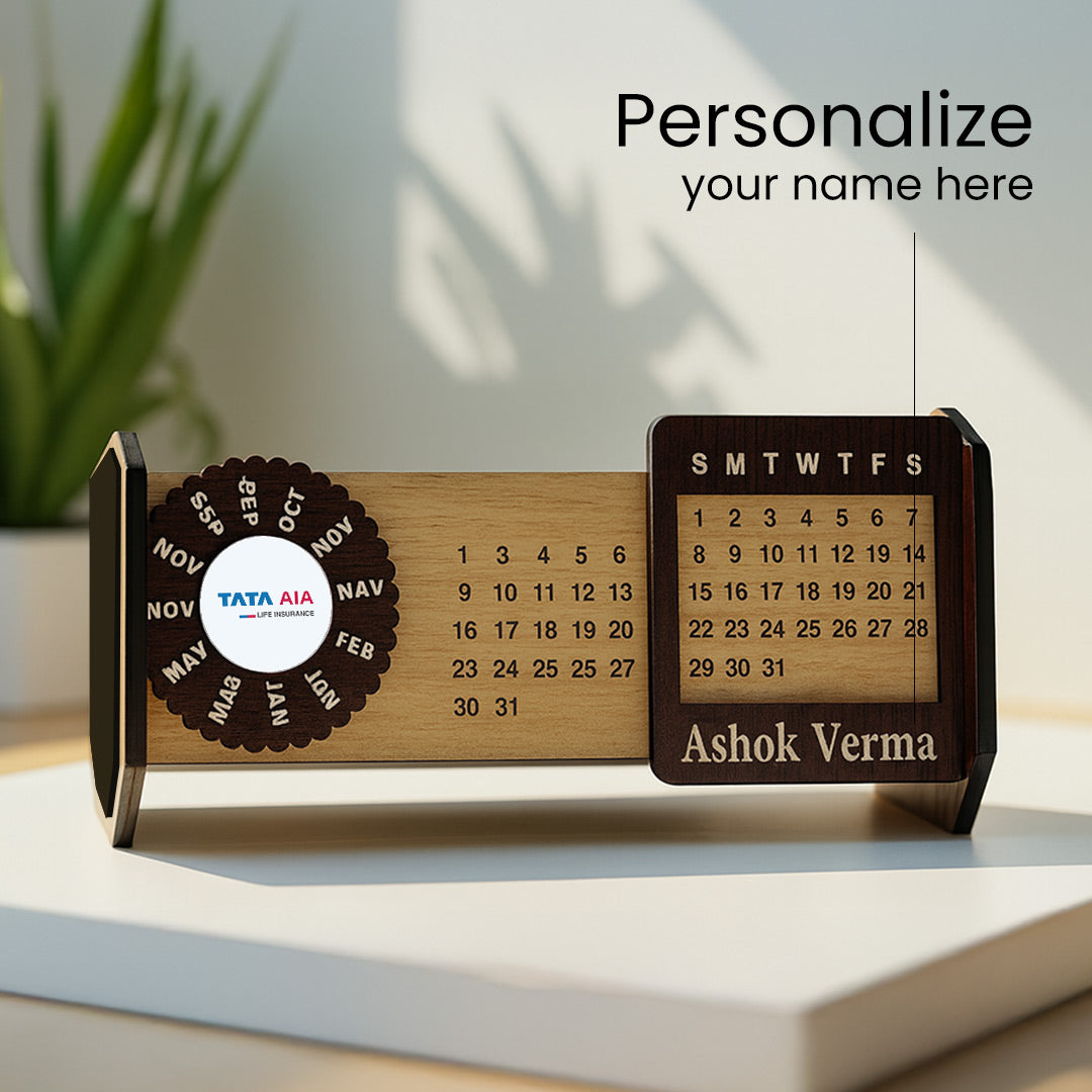 Personalized Wooden Desk Calendar (4x7 inch) with Name & Logo | Love Craft Gifts