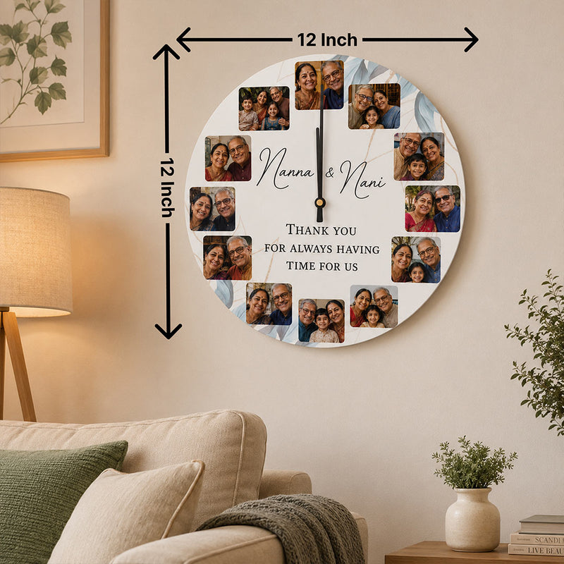 Custom Wooden Family Photo Wall Clock | Personalized Round Wall Clock | Love Craft Gifts™