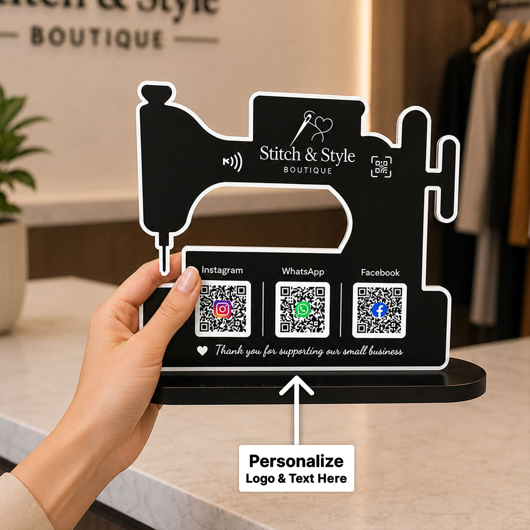 Personalized Boutique QR Code Table Stand with Custom Logo & Social Media Display | Premium Business Branding Gift for Boutique Owners - 8x9" | Love Craft Gifts™