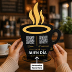 Personalized Coffee Mug QR Code Table Stand with Custom Logo & Café Branding Display | Premium Business Gift for Coffee Shops & Cafés - 8x5" | Love Craft Gifts™