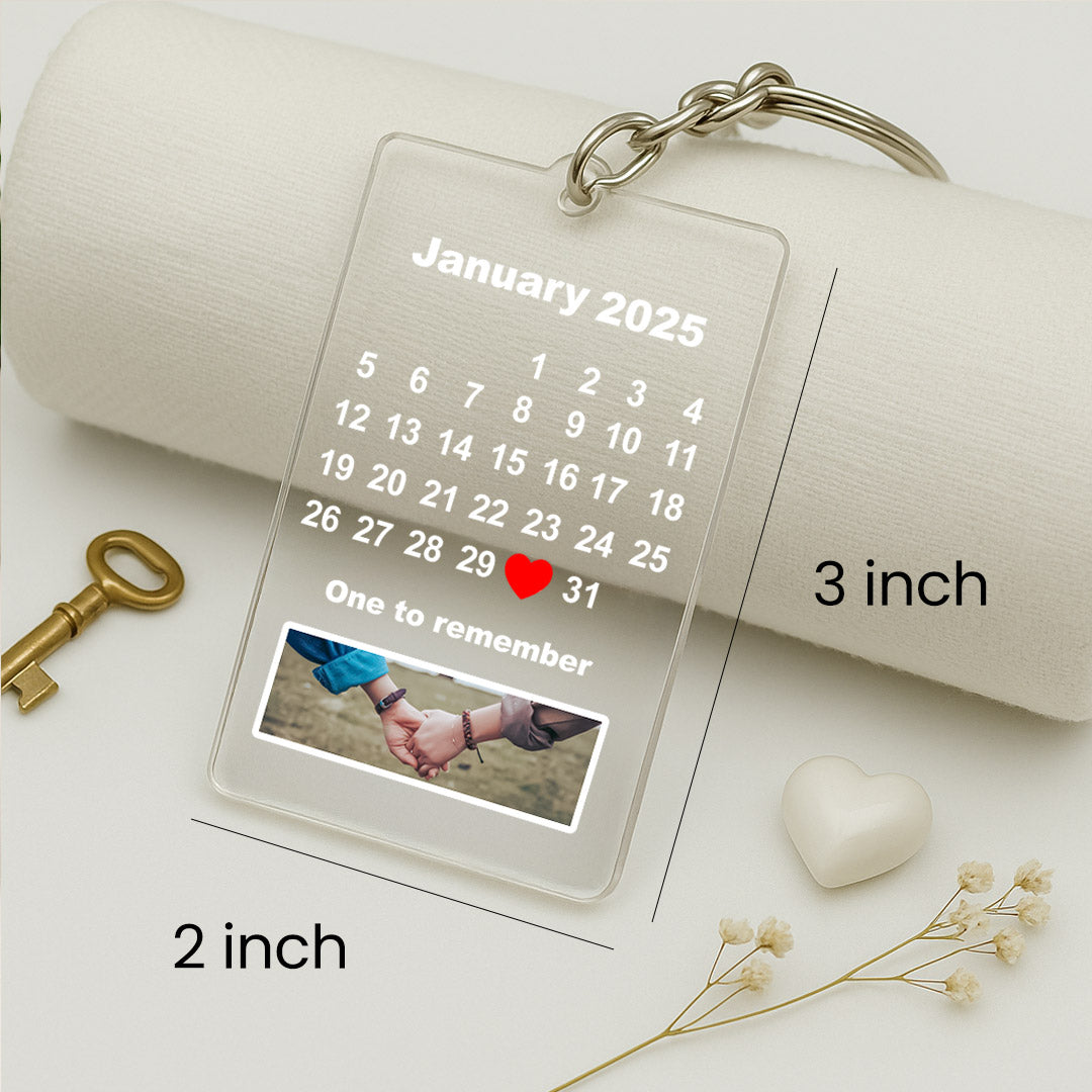 Custom Calendar Photo Keychain – Personalized Date Gift with Picture | Love Craft Gifts