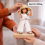 Personalized Kids Cartoon Acrylic Photo Stand with Wooden Base – Custom Child Picture Cutout Table Top Gift (7x4 Inch) | Love Craft Gifts