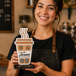 Personalized Coffee Cup QR Code Table Stand with Custom Logo & Social Media Display | Premium Café Branding Gift for Coffee Shops & Small Businesses - 7x4" | Love Craft Gifts™