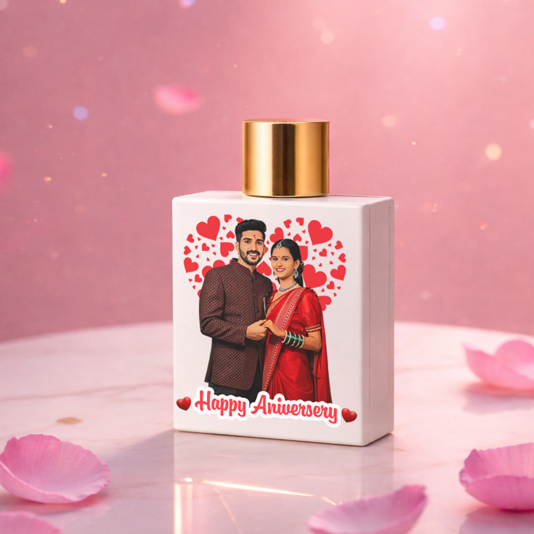 Happy Anniversary Personalized Couple Perfume – Custom Cartoon Bottle (100ml Eau De Parfum) | Love Craft Gifts