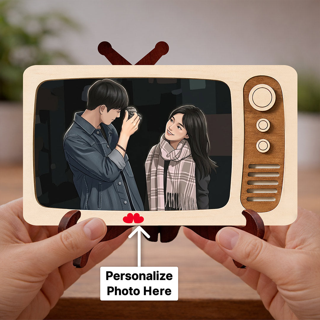 Personalized Retro TV Wooden Photo Frame with Custom Couple Picture | Romantic Anniversary & Birthday Gift for Boyfriend, Girlfriend, Husband & Wife - 7.5x4.5" | Love Craft Gifts™