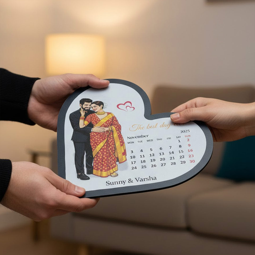 Personalized Heart-Shape Calendar Photo Stand (9×9 Inch) | Love Craft Gifts