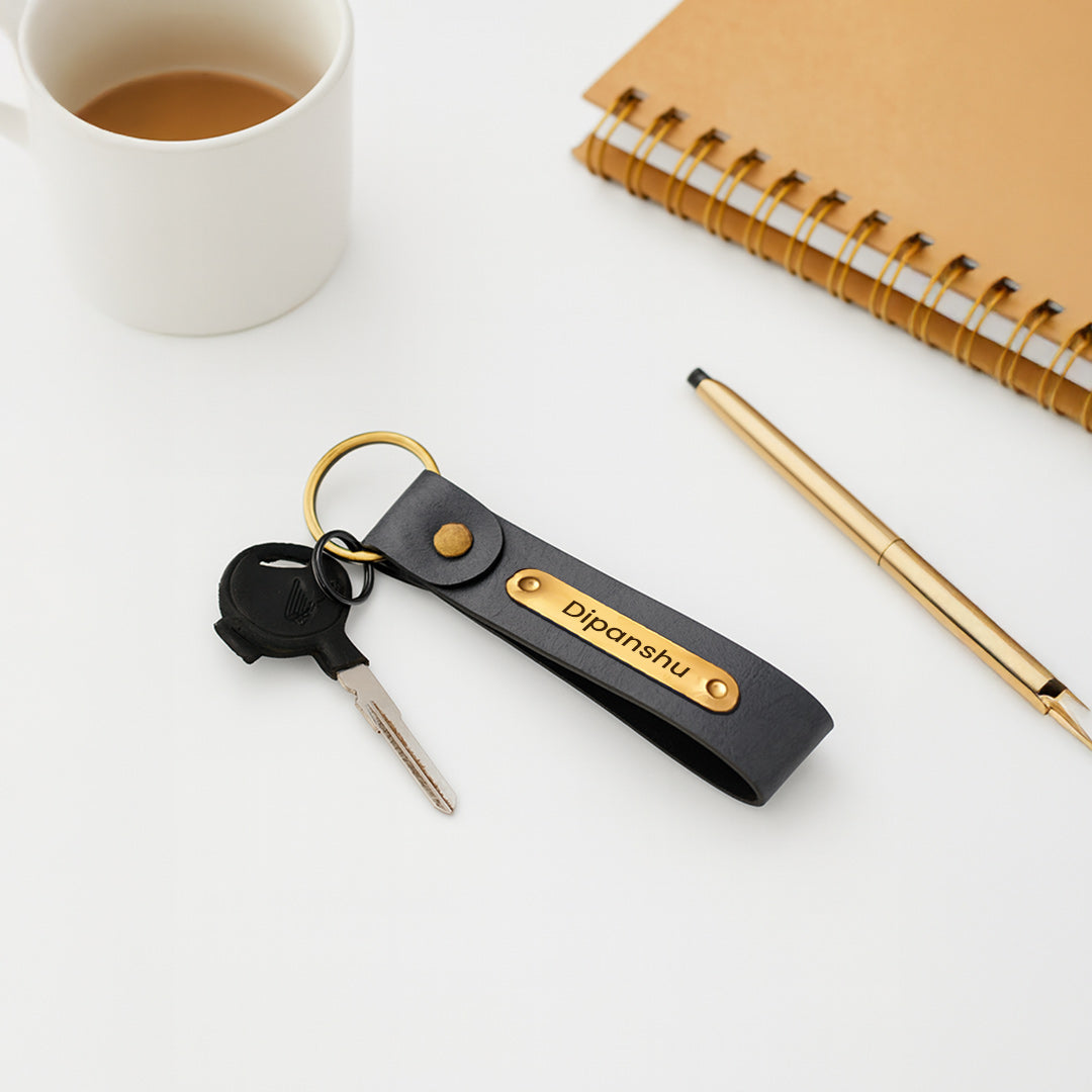 Personalized Leather Keychain with Name Plate | Love Craft Gifts
