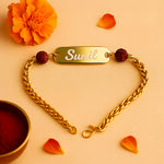 Custom Name Bracelet with Rudraksha & Golden Chain | Love Craft Gifts