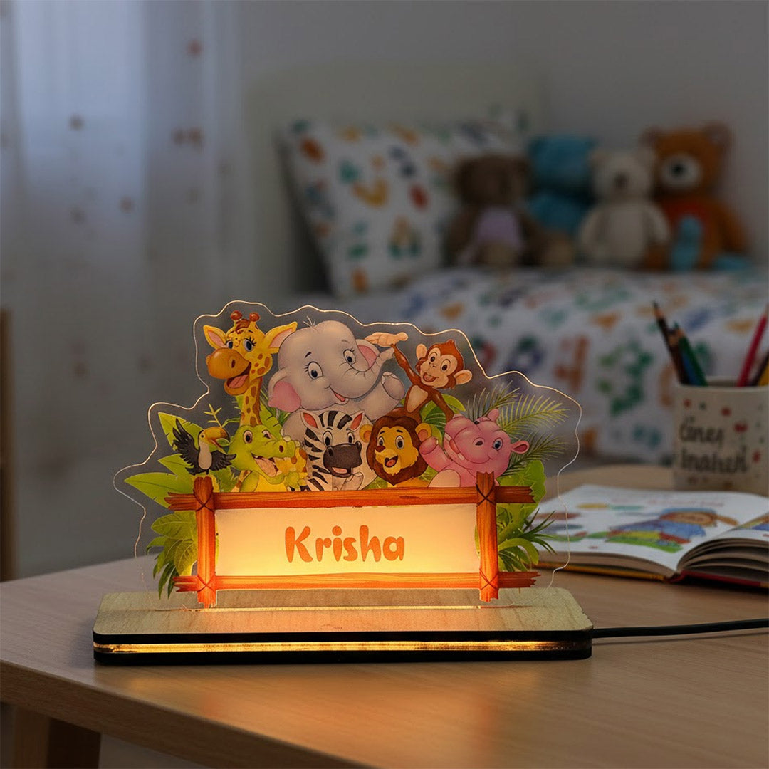 Personalized Kids Jungle Theme LED Name Lamp (8×5 Inch) | Love Craft Gifts
