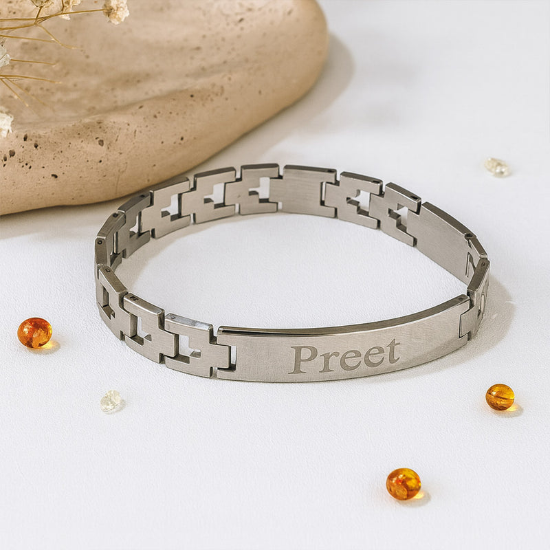 Silver Matte Personalized Name Bracelet for Men | Love Craft Gifts
