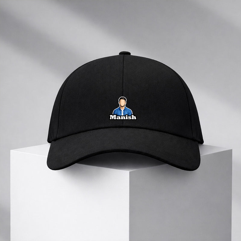 Personalized Photo Printed Black Cap – Custom Name & Picture Adjustable Baseball Hat for Men & Boys | Love Craft Gifts