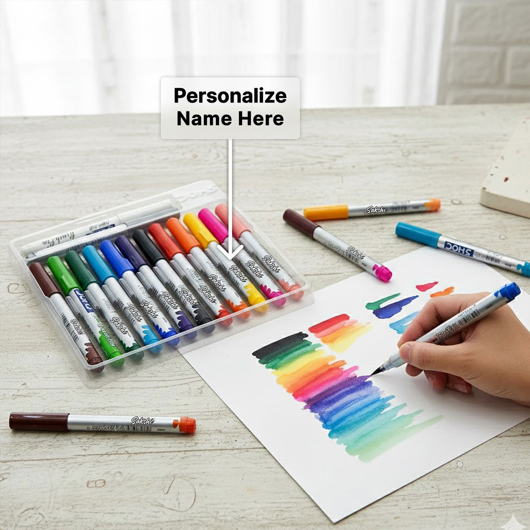 Personalized DOMS Brush Pen Set – 12 Shades + Metallic Silver + Blender | Love Craft Gifts