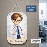 Personalized Doctor Cartoon Wooden Hanging Board – Custom Name Clinic Door Sign (11x7 Inch) | Love Craft Gifts
