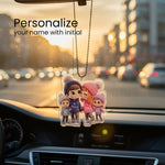 Customized Family Car Hanging | 4-Member Cartoon Acrylic Name Hanger | Personalized Car Dashboard Accessory