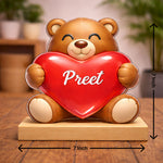 Personalized Teddy Bear Heart Wooden Stand with Name – Custom Cute Table Top Gift (7x7 Inch) | Love Craft Gifts
