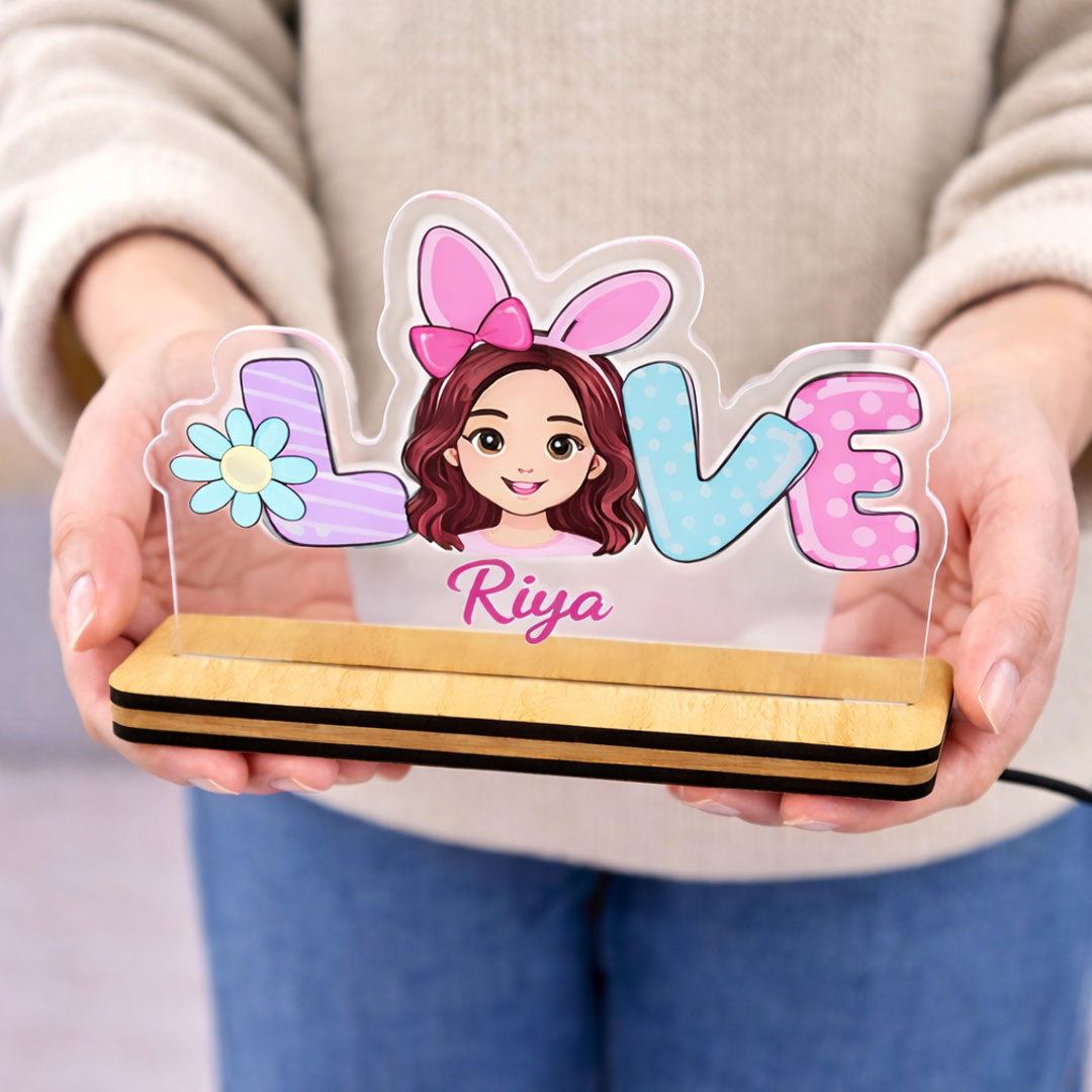 Personalized Cartoon Name LED Lamp for Kids (5×7 Inch) | Love Craft Gifts