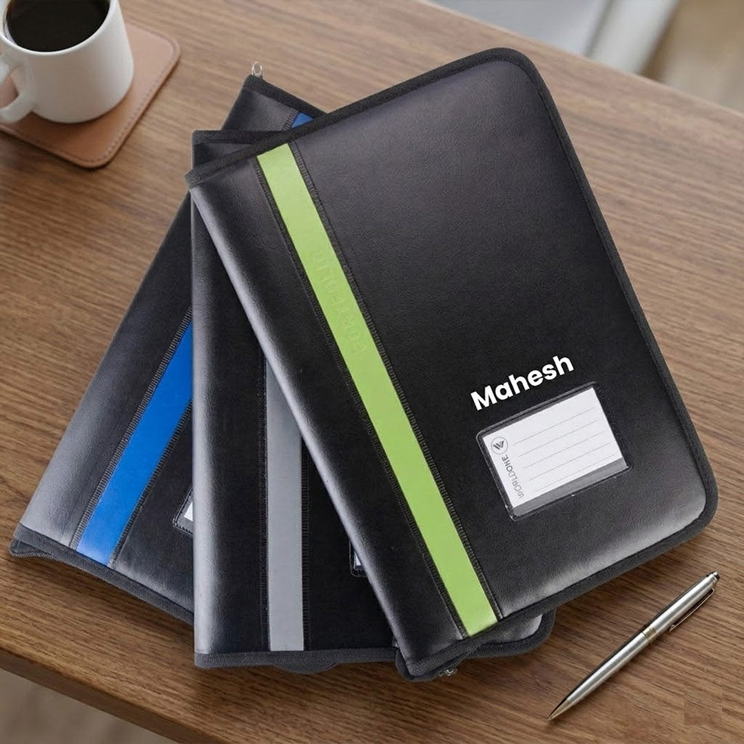 Personalized Worldone Leathrite Portfolio File for A4 & FC Size Documents (Black) | Love Craft Gifts