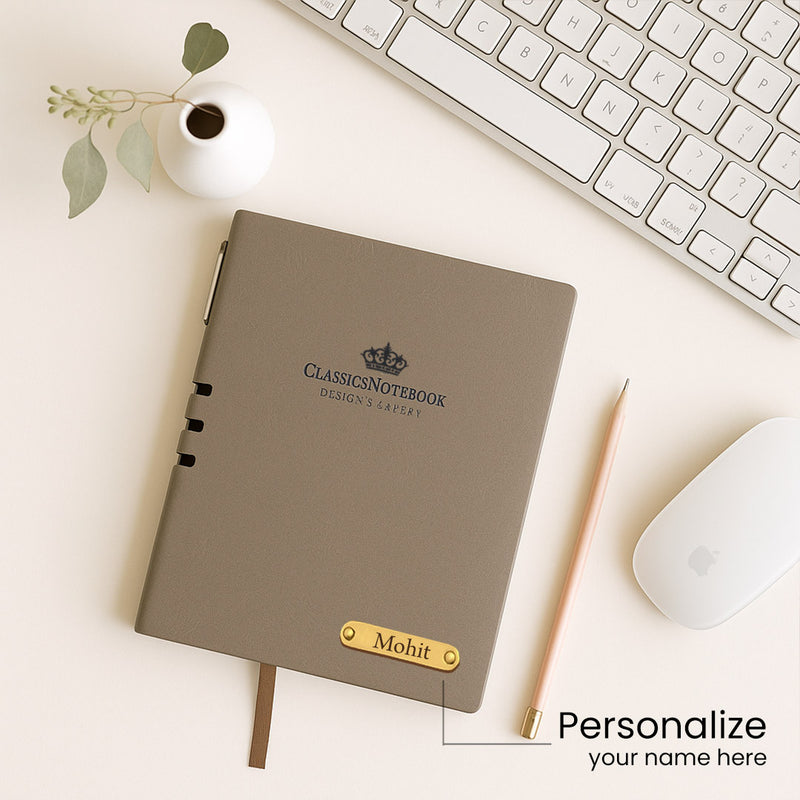 Personalized Black Pen & Brown Notebook Combo | Love Craft Gifts
