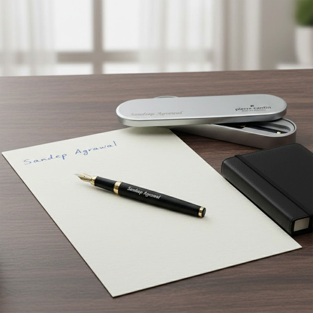 Personalized Pierre Cardin Golden Eye Matte Black Fountain Pen (Blue Ink) | Love Craft Gifts