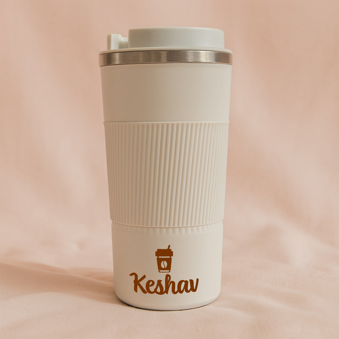 Personalized White Travel Coffee Tumbler with Spill-Proof Lid – Custom Name Printed | Love Craft Gifts