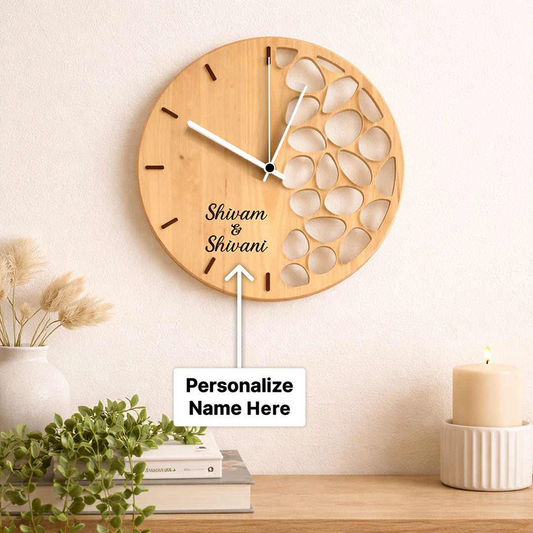 Personalized Couple Wooden Wall Clock – Custom Name Modern Designer Wall Clock (11 Inch) | Love Craft Gifts