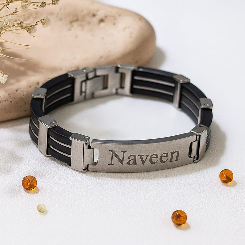 Black & Silver Personalized Name Bracelet for Men | Love Craft Gifts
