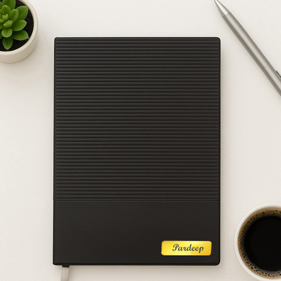 Premium Personalized Name Diary – Black Textured Executive Notebook with Metal Plate | Love Craft Gifts