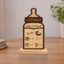 Personalized Baby Bottle Wooden Name Frame | Custom Newborn Details Gift - 4x8"
