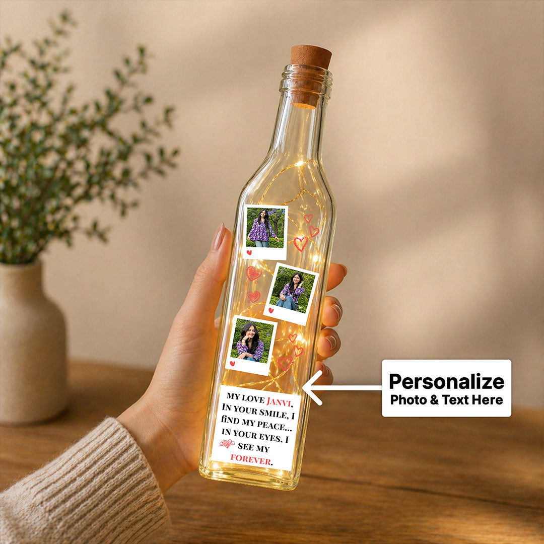 Personalized Photo Memory LED Bottle Lamp Gift with Custom Text for Couples – Romantic Decorative Bottle Light (Standard Gift Size) | Love Craft Gifts™