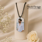 Personalized Black Bead Chain Photo Pendant – Custom Necklace for Men | Love Craft Gifts