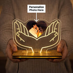 Personalized Heart Hands Acrylic LED Lamp with Photo – Custom Romantic Night Light with Wooden Base | Love Craft Gifts
