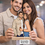 Personalized Couple Cartoon Acrylic Photo Stand with Wooden Base – Custom Picture Cutout Table Top Gift (7x4 Inch) | Love Craft Gifts