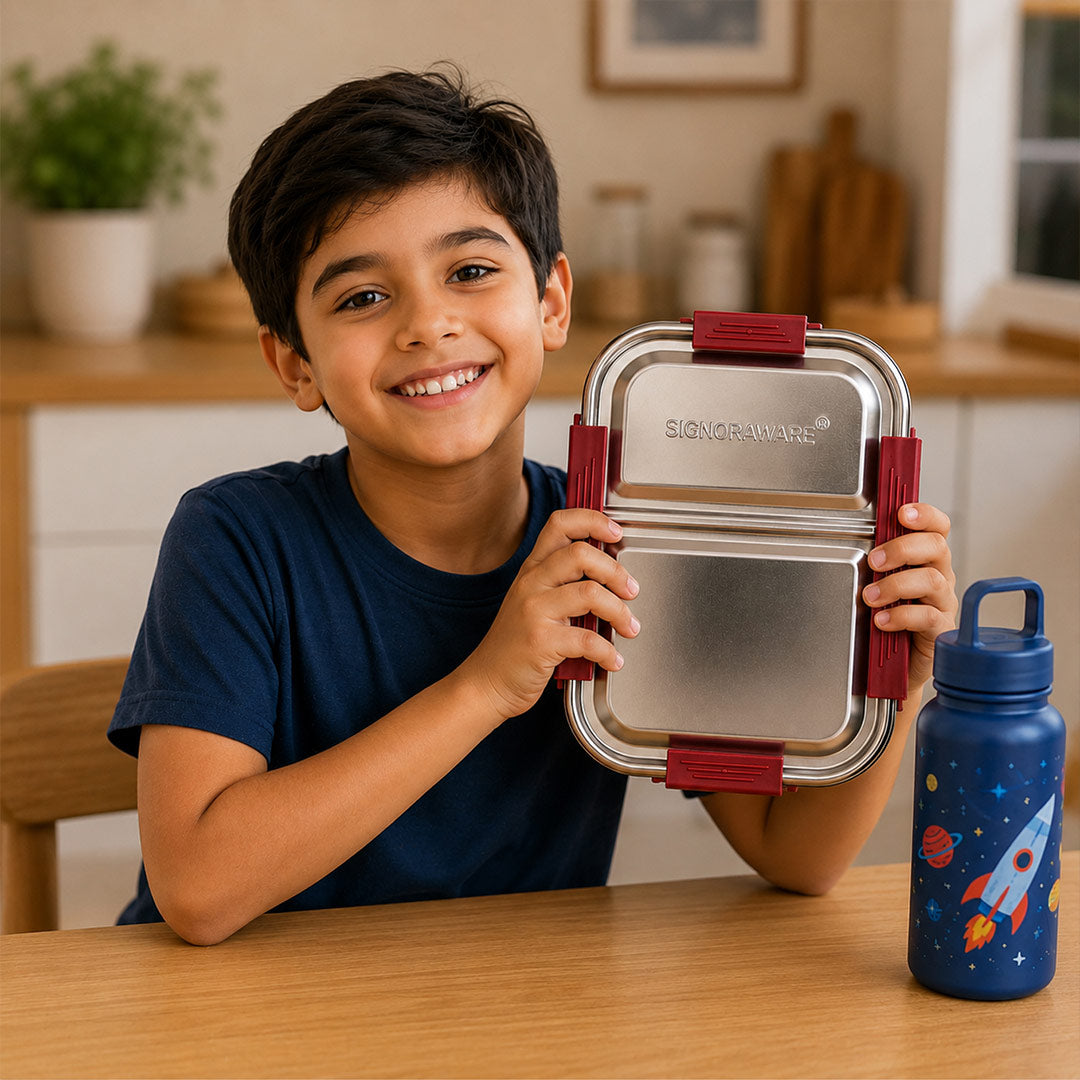 Personalized Signoraware Slim Stainless Steel Lunch Box with Custom Name | Leak Proof School & Office Tiffin Gift - 1Ltr | Love Craft Gifts™