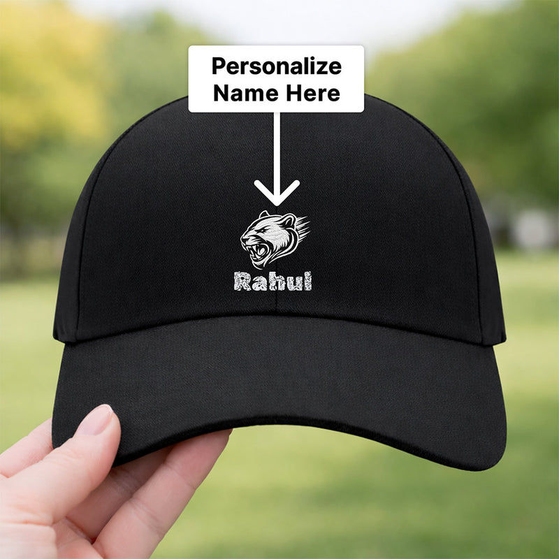 Personalized Roaring Tiger Printed Black Cap – Custom Name Adjustable Baseball Hat for Men & Boys | Love Craft Gifts