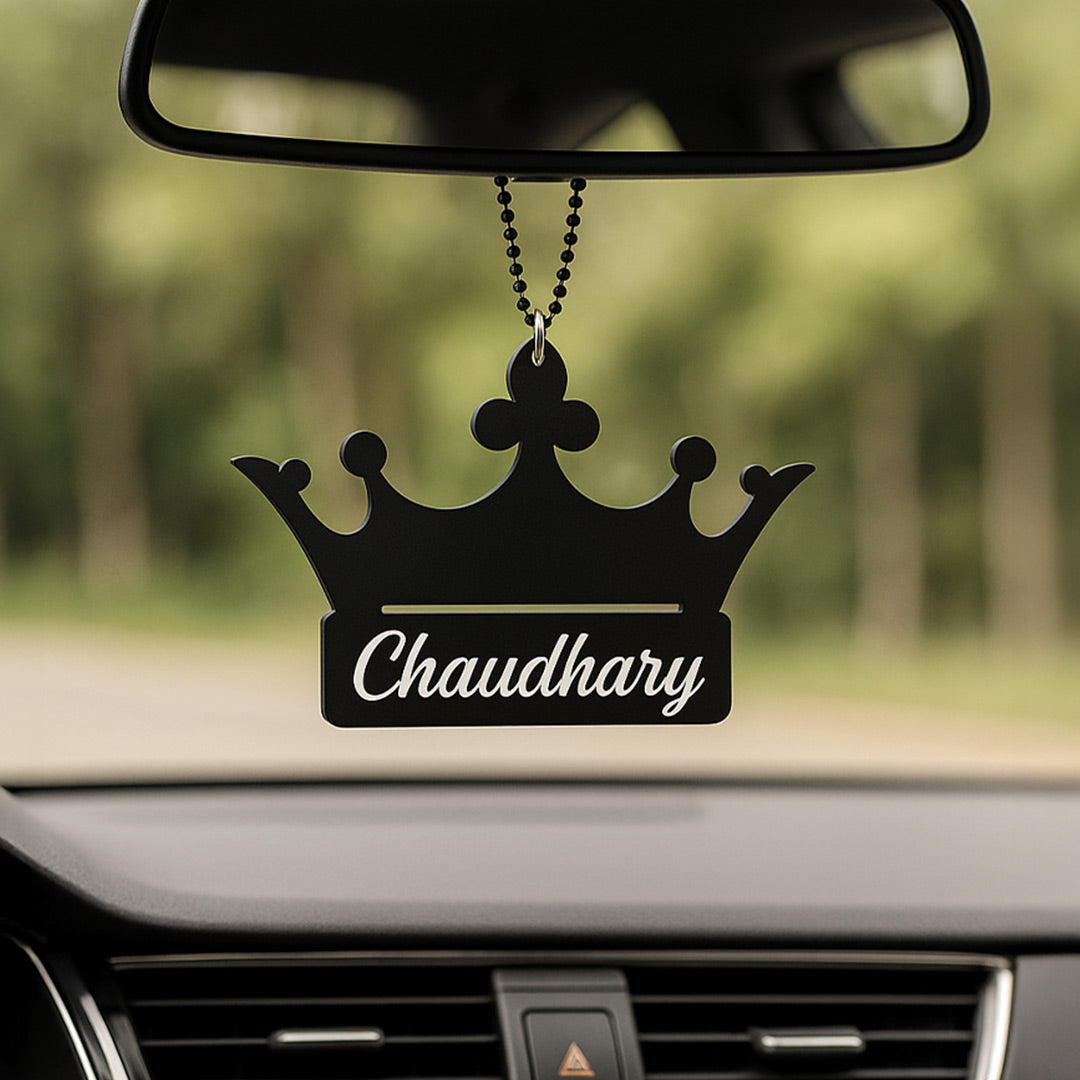 Crown Shape Customized Car Hanger – Black Acrylic | Love Craft Gifts