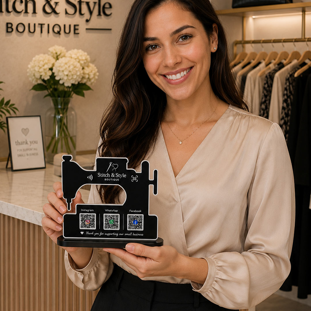 Personalized Boutique QR Code Table Stand with Custom Logo & Social Media Display | Premium Business Branding Gift for Boutique Owners - 8x9" | Love Craft Gifts™