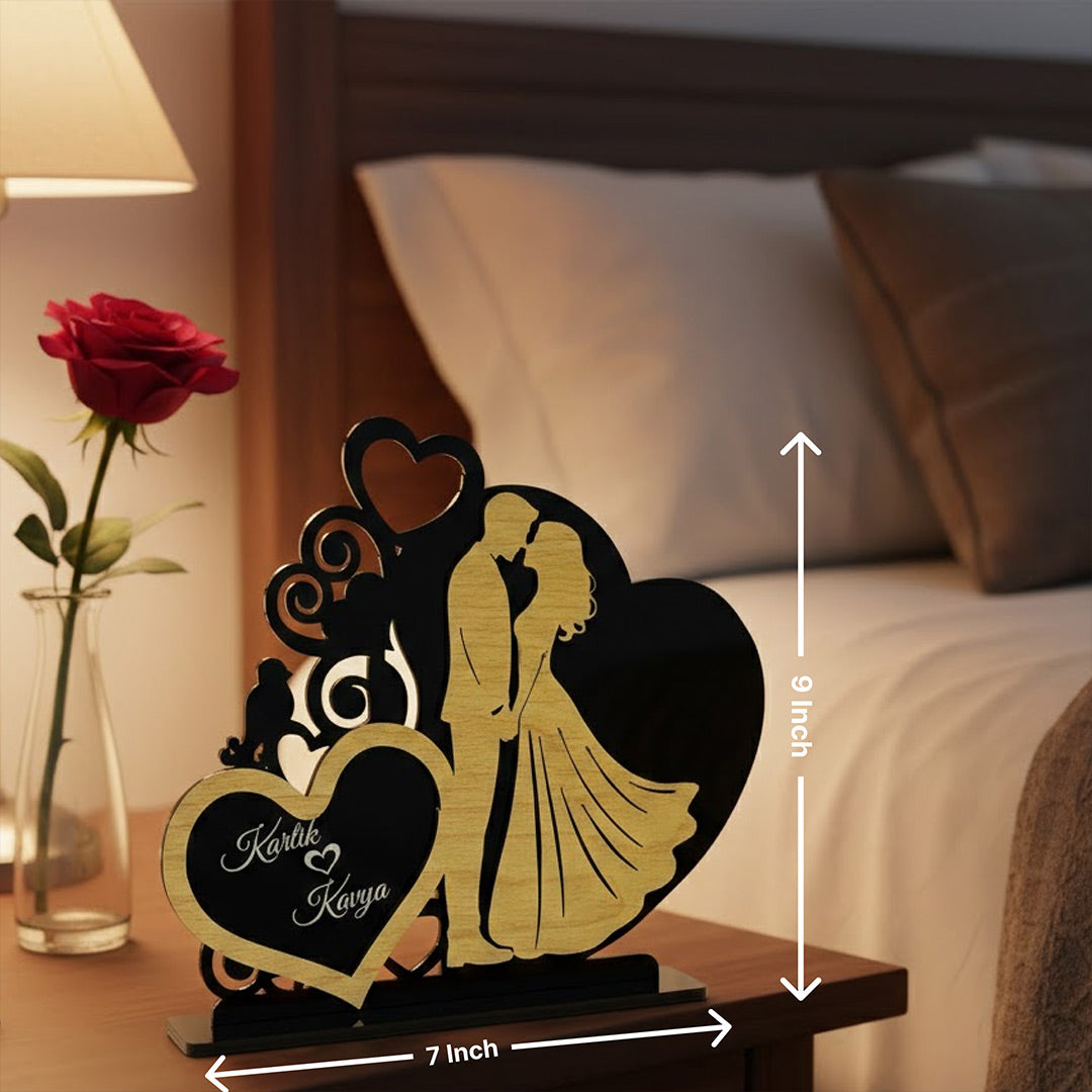 Personalized Couple Name Wooden Heart Showpiece (7×9 Inch) | Love Craft Gifts