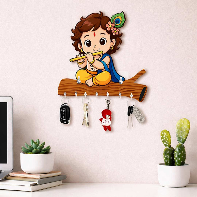 Cute Bal Krishna Wall Key Organizer | Peacock Feather Design | Love Craft Gifts™