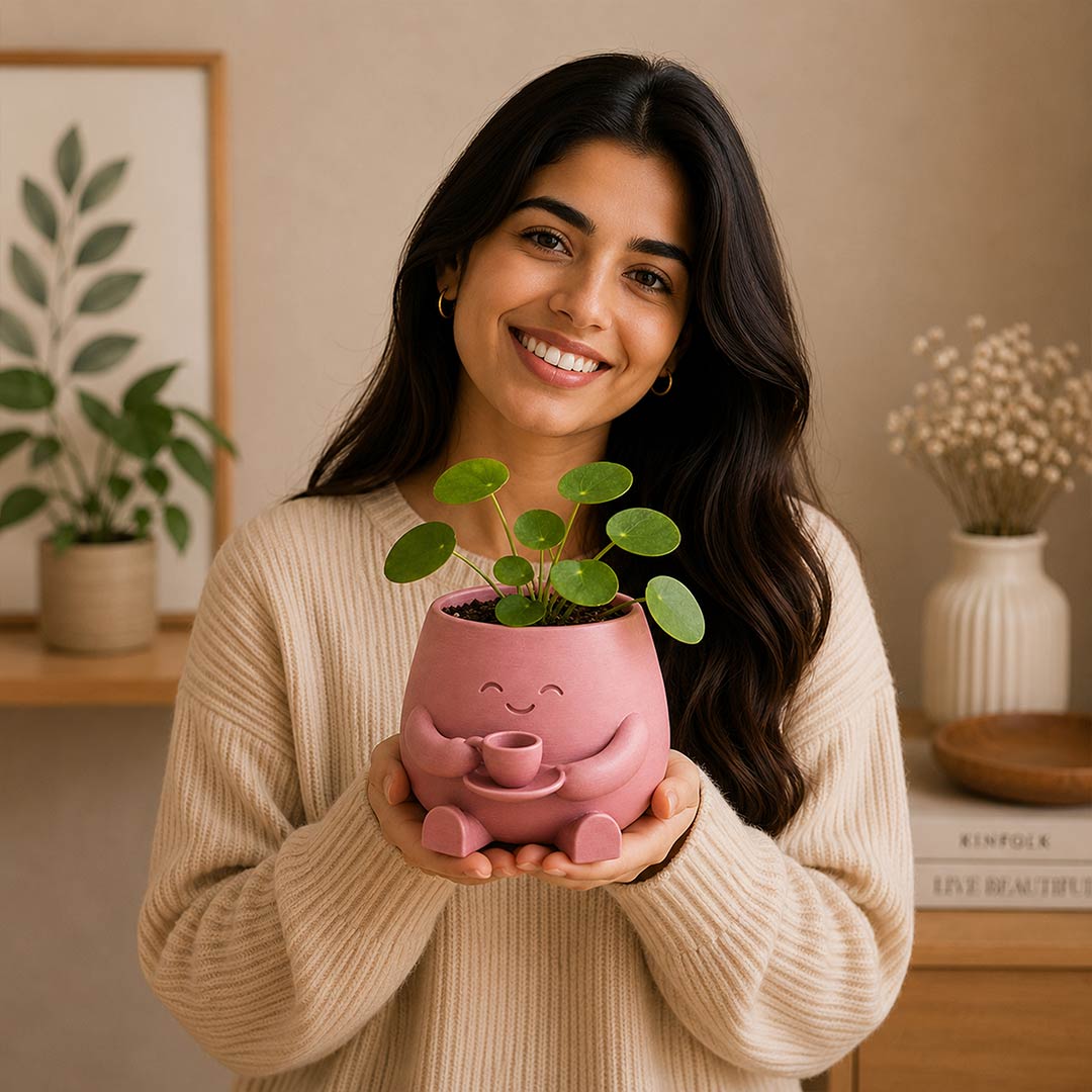 Cute Personalized Plant Buddy Pot with Name 5 Inch | Plastic Indoor Planter for Home Décor, Study Table, Office Desk & Small Plants