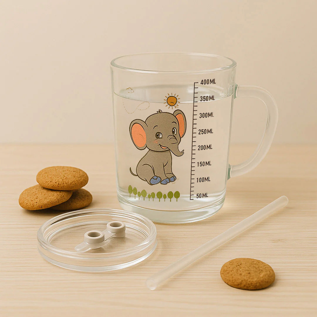 Personalized Elephant Glass Jar with Handle & Straw – 400ml Baby Drinkware | Love Craft Gifts